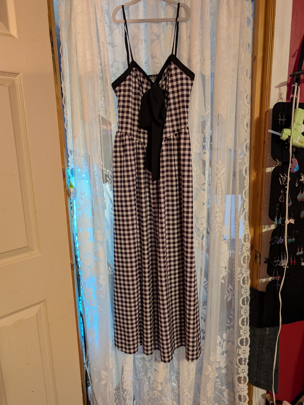 Black & White Gingham Women's Slip Dress with Bow
